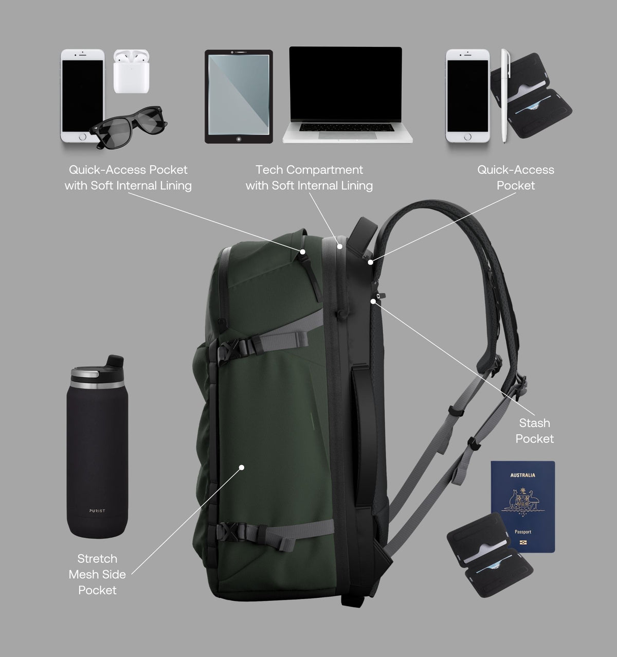 best travel backpack nz Rushfaster Travel Backpack 36L