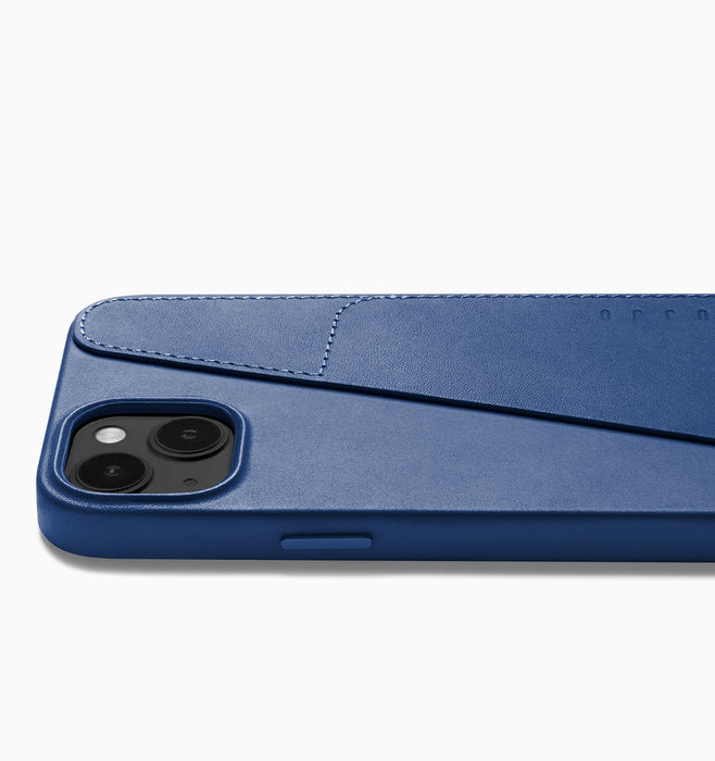Mujjo Full Leather Wallet Case - iPhone 14 Plus - Monaco Blue